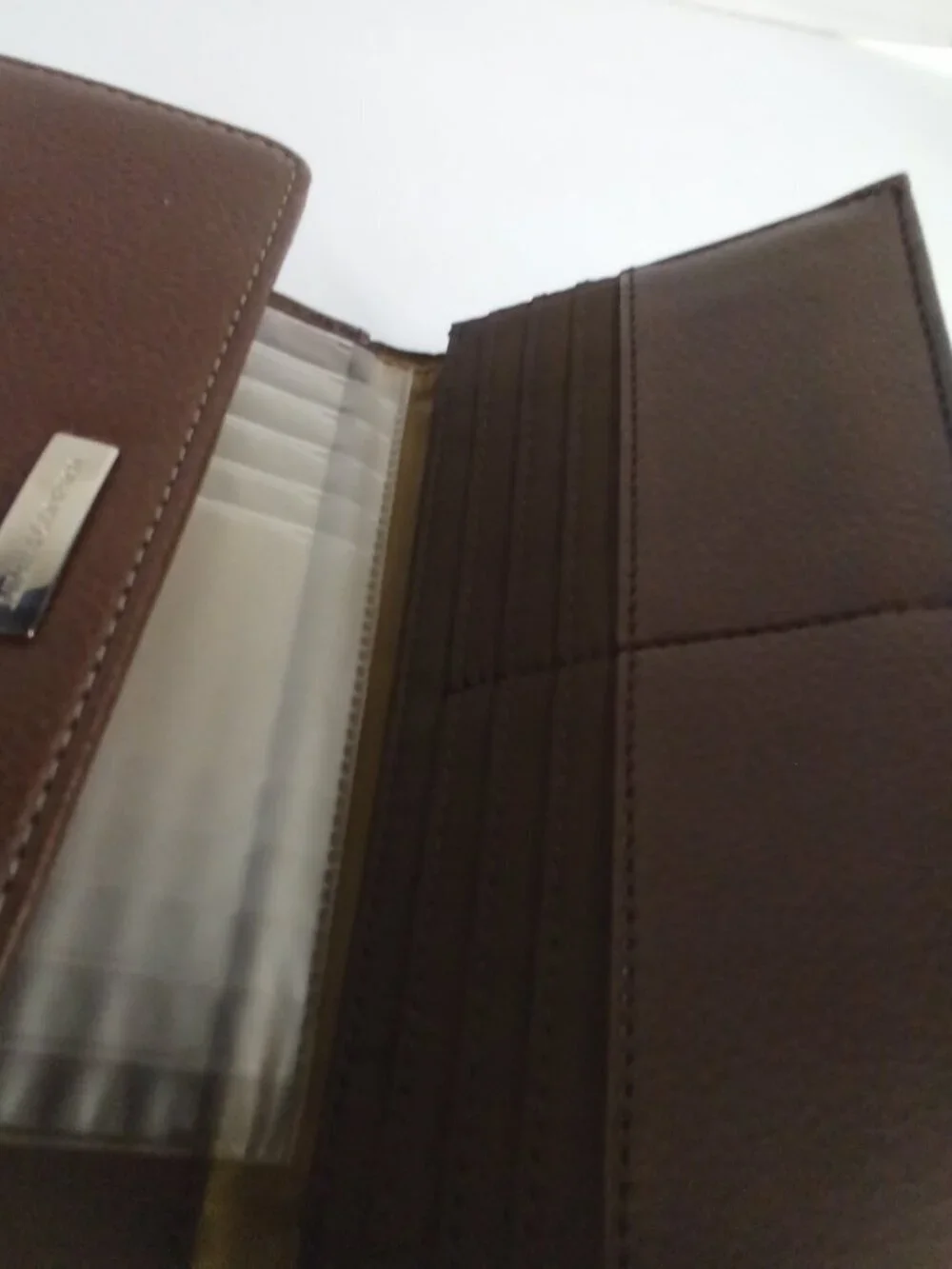 Nine & Company Wallet Tri-Fold Checkbook Pen Holder Leather Brown